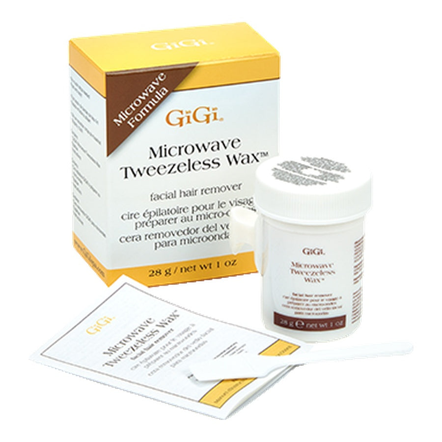 GiGi Microwave Tweezeless Wax facial hair remover packaging on a white background