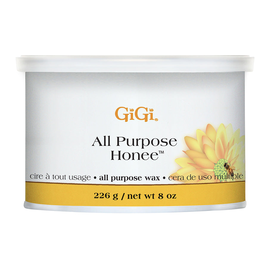 GiGi All Purpose Honee wax container with a yellow flower and bee on a white background