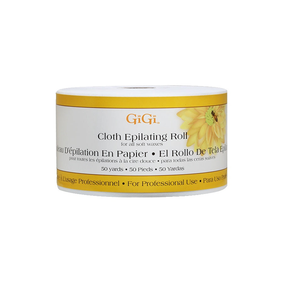 GiGi cloth epilating roll packaging with yellow and white design on a white background