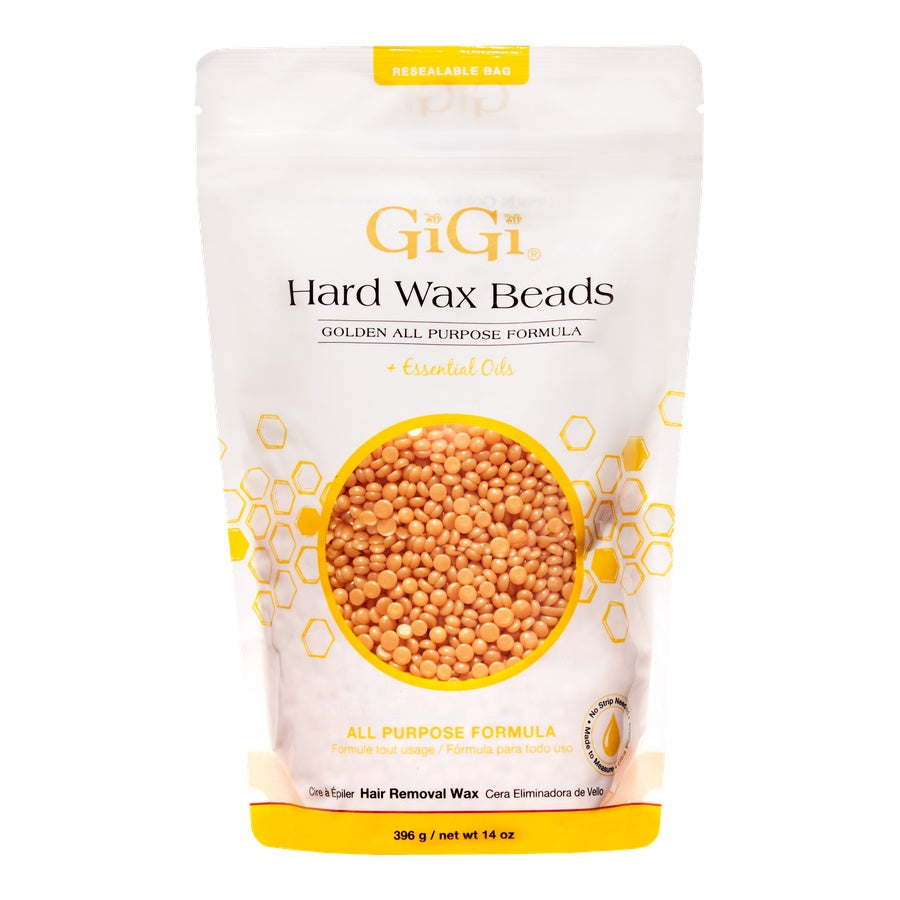 Bag of GiGi hard wax beads on a white background