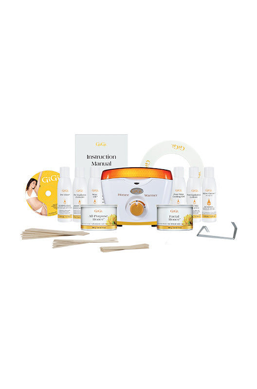 GiGi Pro 1 Waxing Kit featuring wax heater, 2 14 ounce tubs of Honee Wax, Manual & DVD, & complete pre & post wax lotions