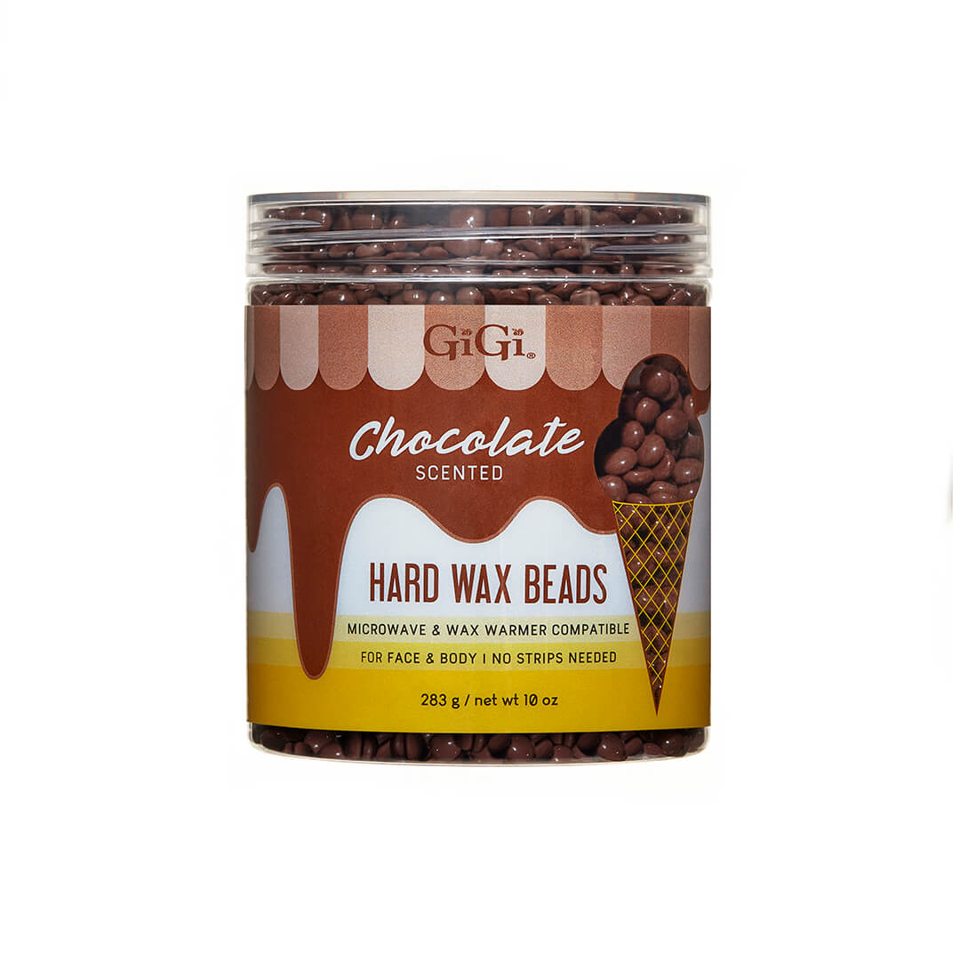 GiGi Chocolate Hard Wax Beads jar, microwave and warmer safe, scented formula for face and body