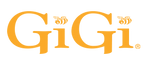 GiGi brand logo in signature gold color with bee icons, commonly used across wax product packaging.