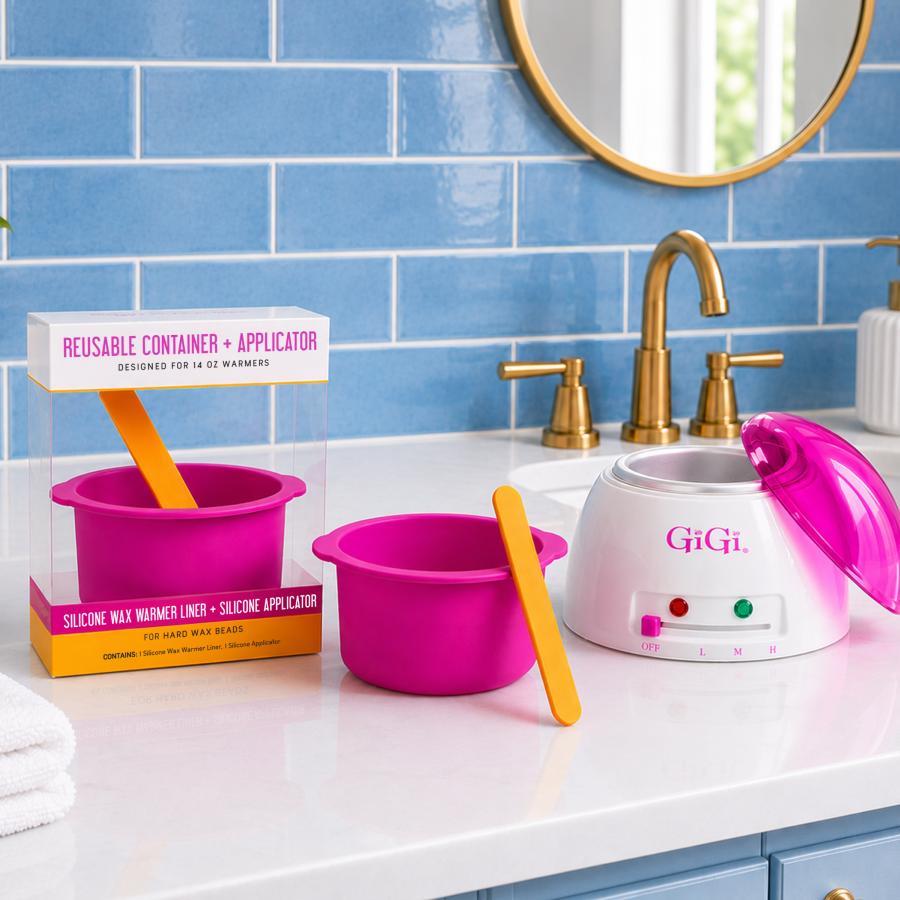 Resusable container product packaging staged on a bathroom