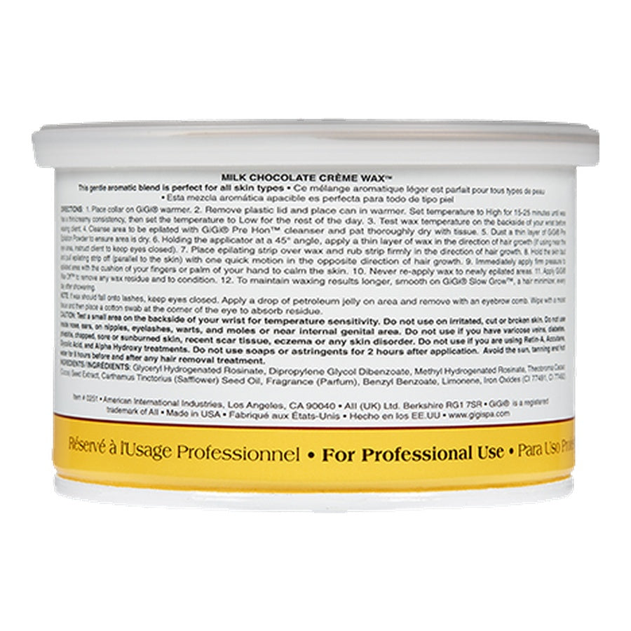 Container of Milk Chocolate Crème Wax with text on a white background