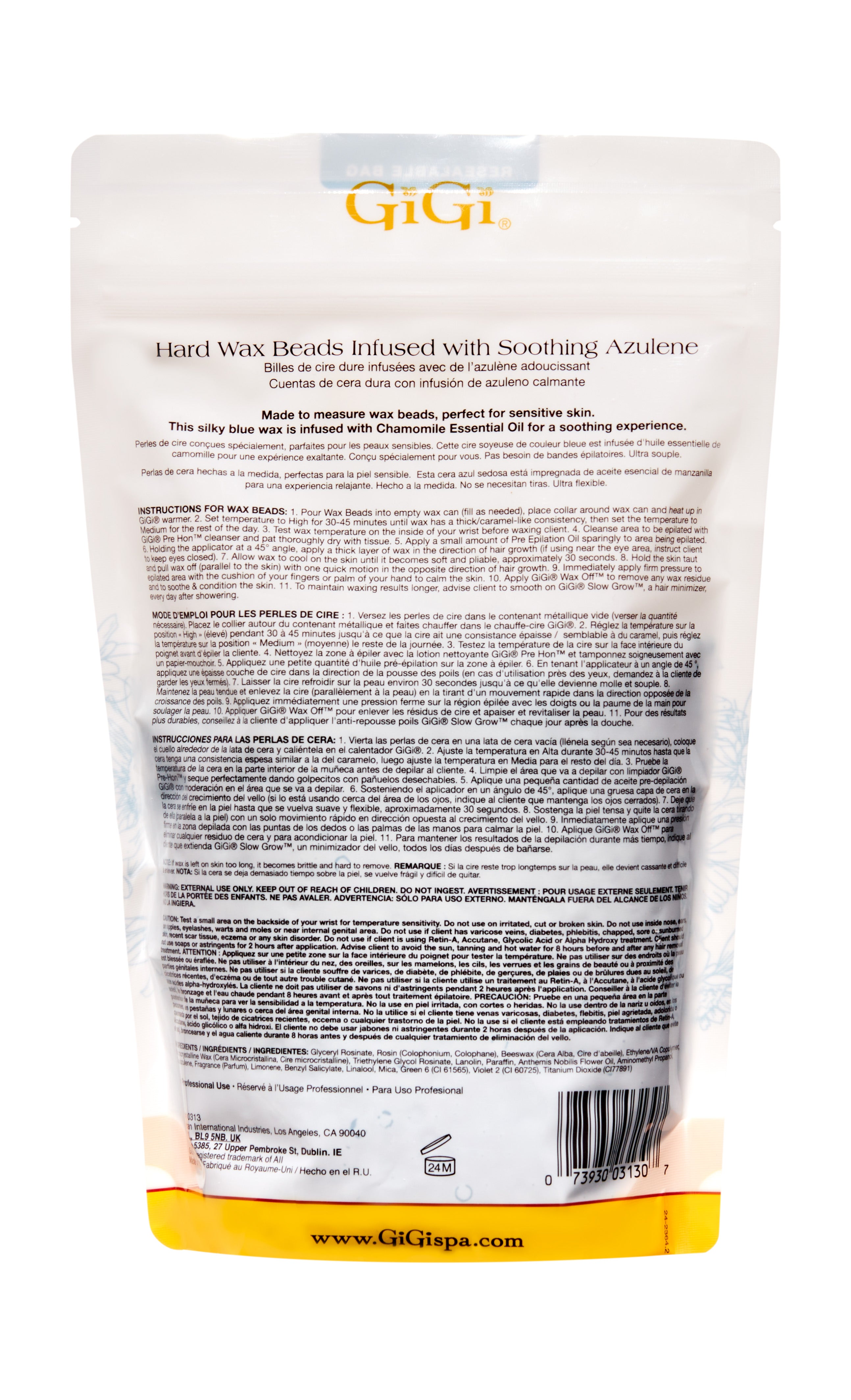 GIGI hard wax beads packaging with text on a white background