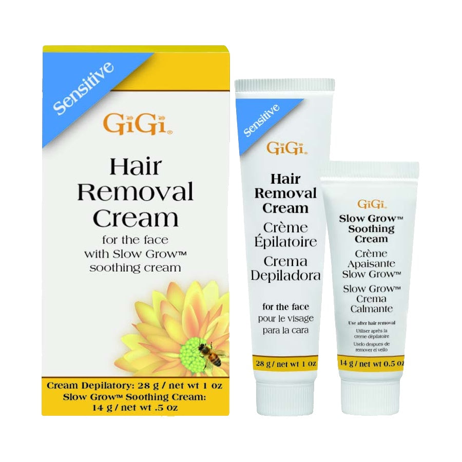 GiGi hair removal cream packaging with a sunflower illustration on a white background