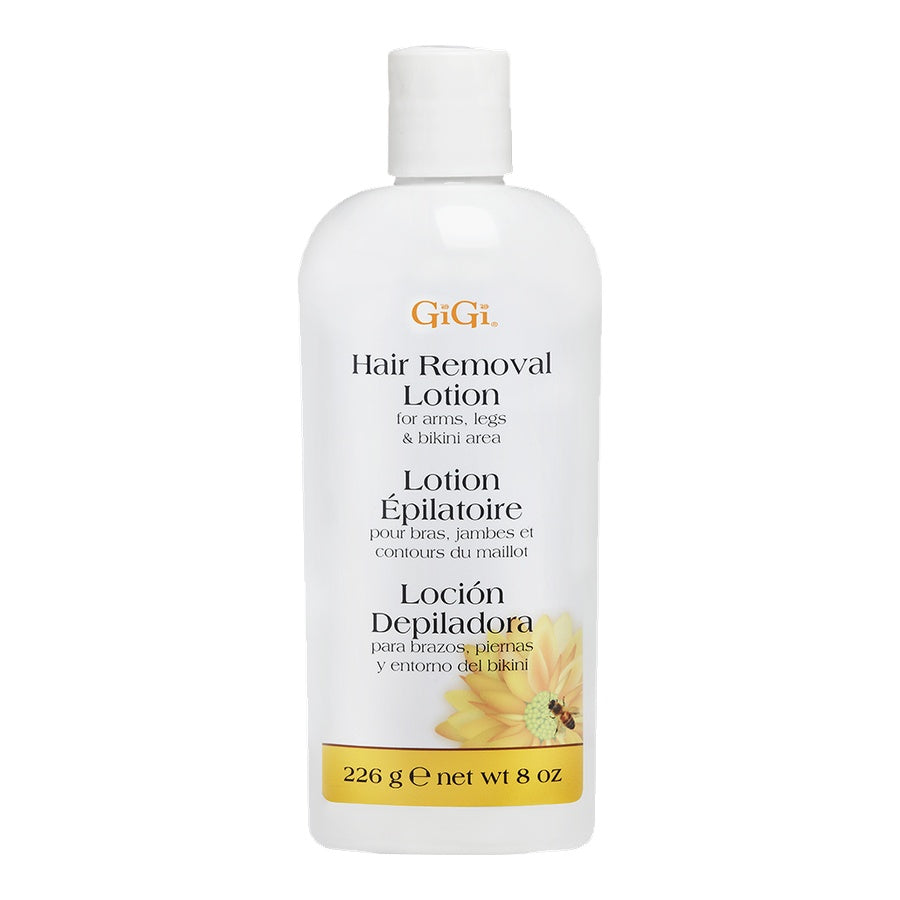 GiGi hair removal lotion bottle on a white background
