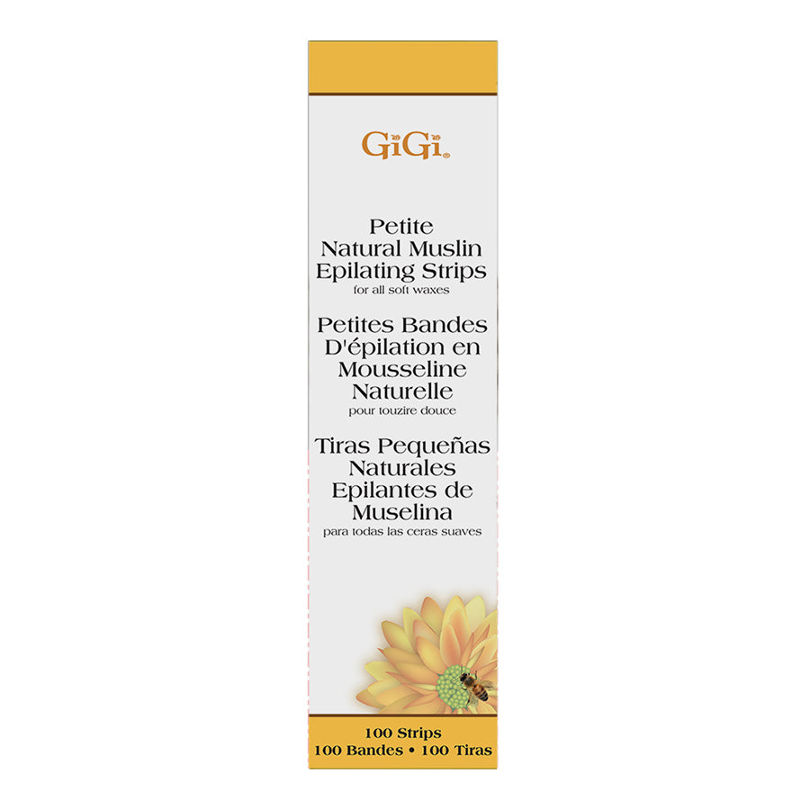 Box of GiGi Petite Natural Muslin Epilating Strips on a white background