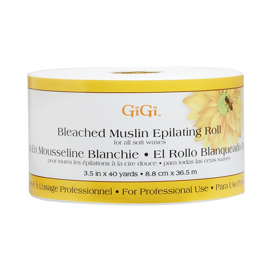 GiGi Bleached Muslin Epilating Roll packaging with yellow and white design