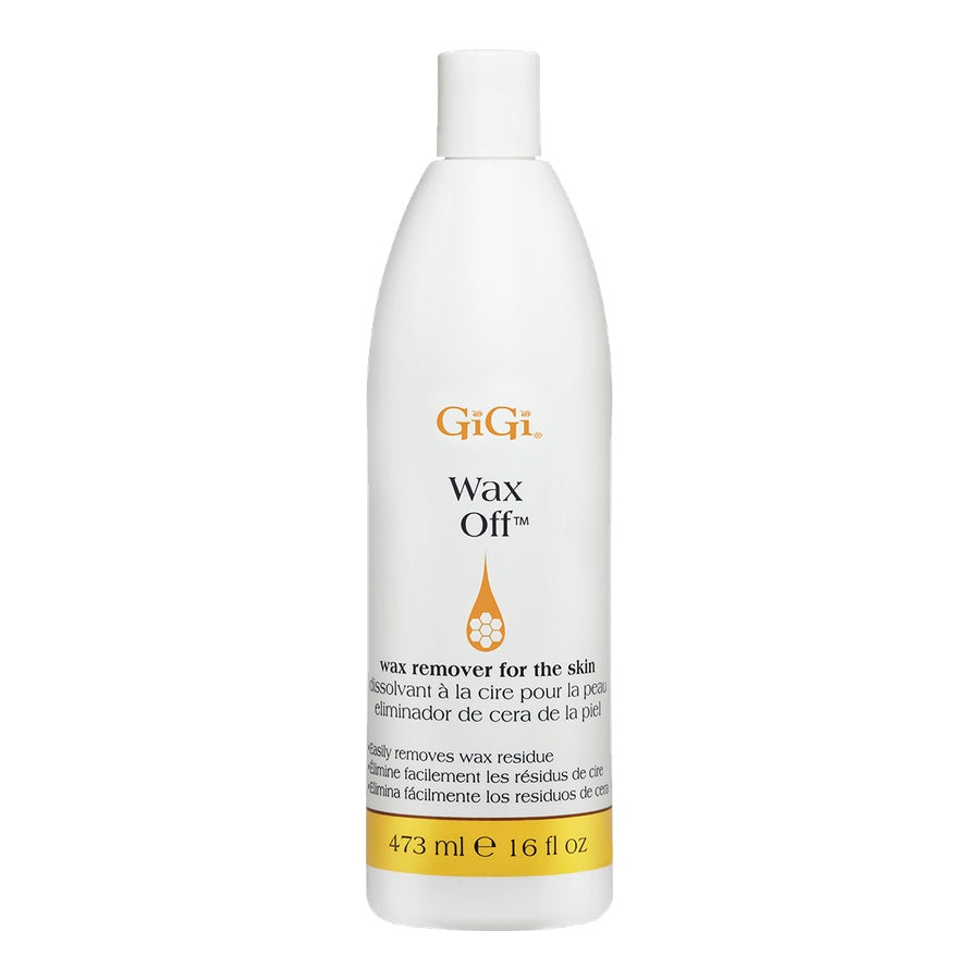 GiGi Wax Off wax remover bottle on a white background