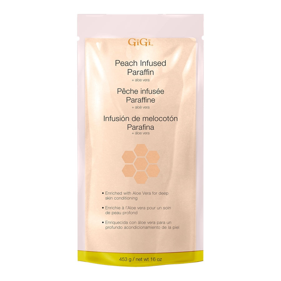 GiGi Peach Infused Paraffin packaging on a white background