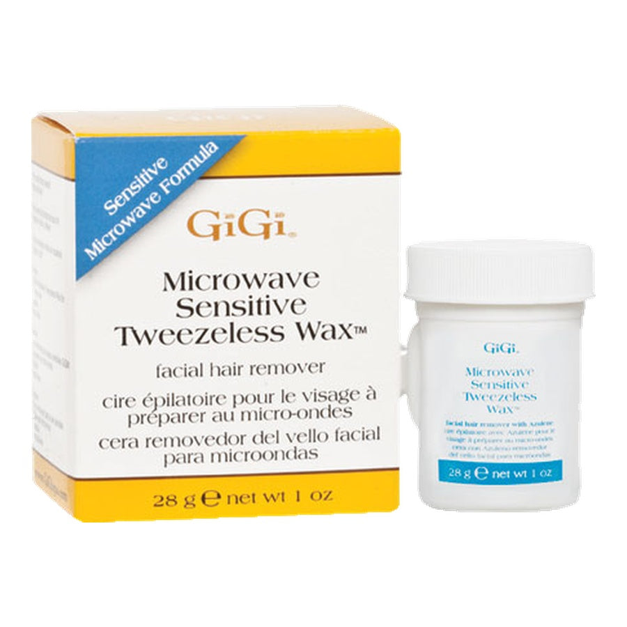 GiGi Microwave Sensitive Tweezeless Wax packaging and container on a white background