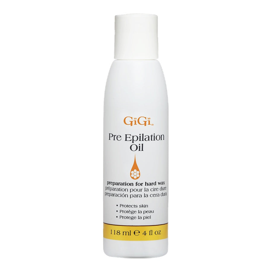 GiGi pre epilation oil bottle on a white background