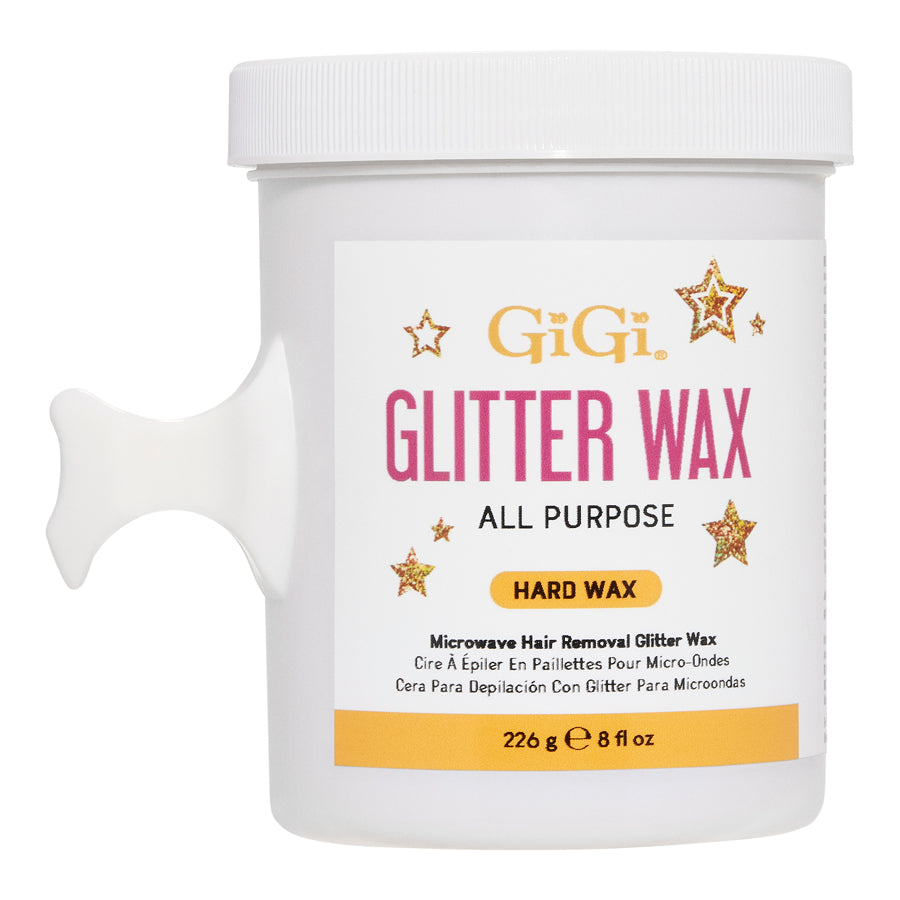 GIGI Glitter Wax container with white lid on a white background