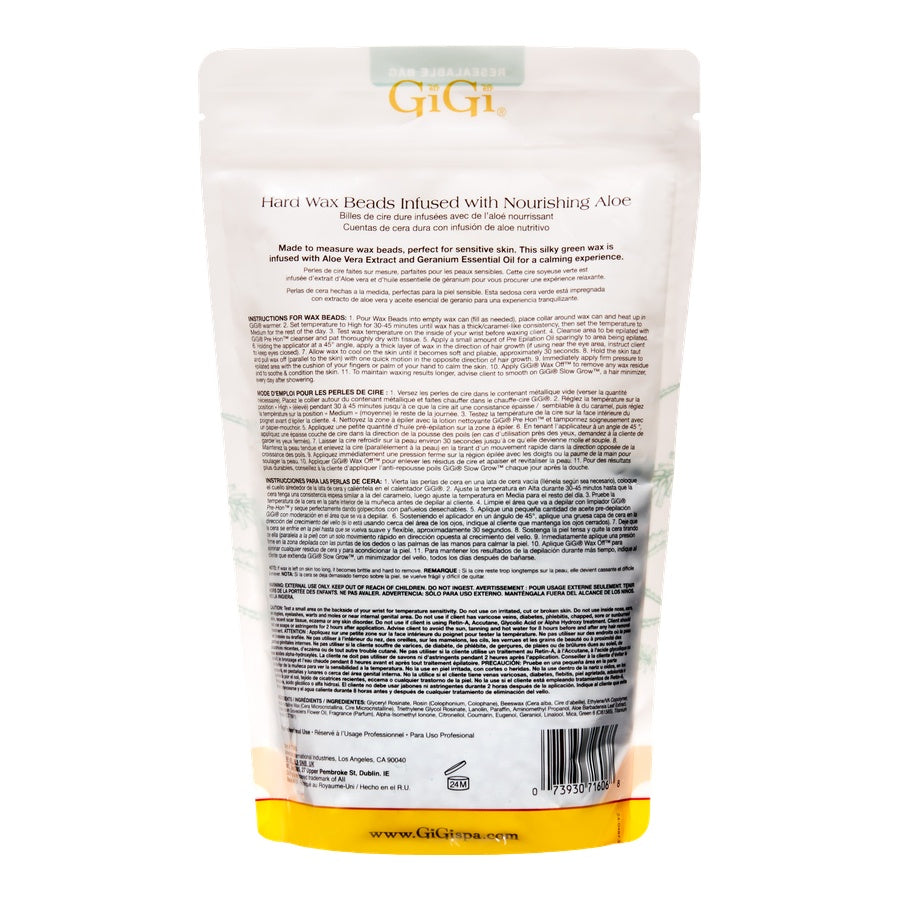 GiGi hard wax beads packaging with text on a white background