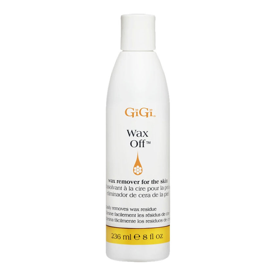GiGi Wax Off wax remover bottle on a white background