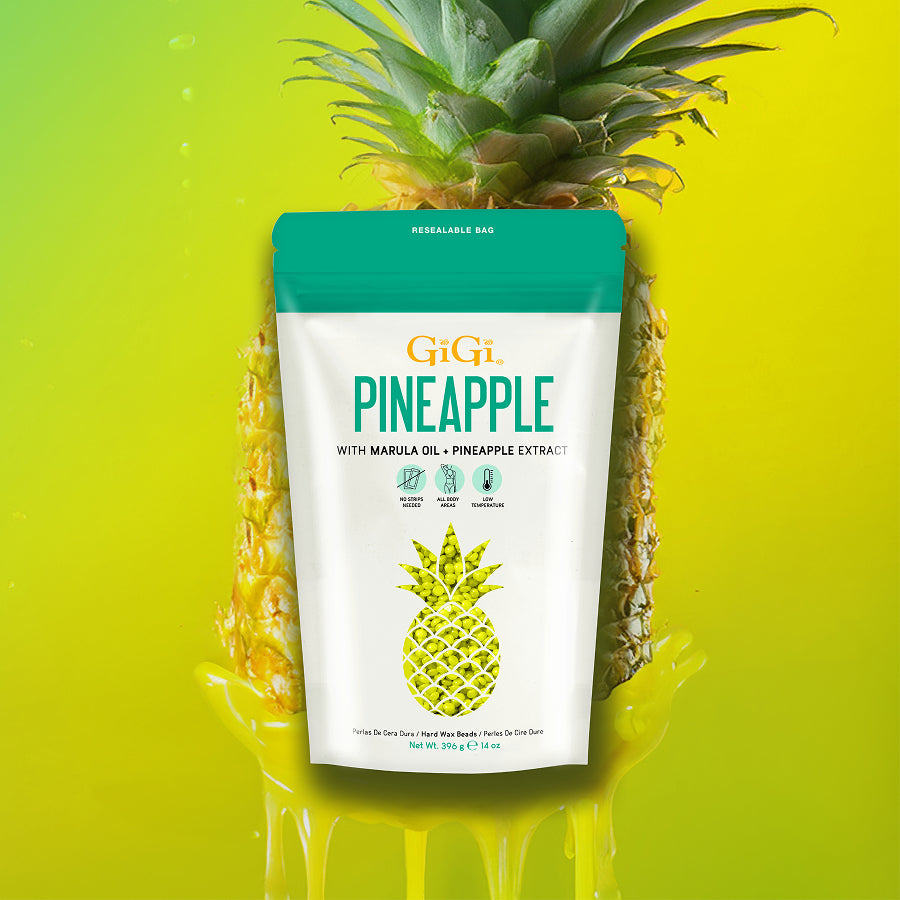 GiGi Pineapple bead wax stylized on a pineapple background