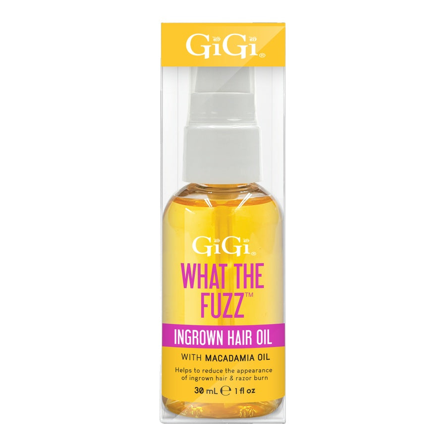 GiGi What the Fuzz Ingrown Hair Oil packaging on a white background