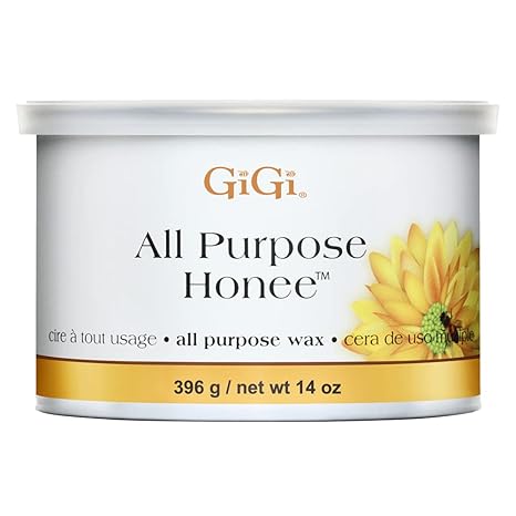 GiGi All Purpose Honee 14 oz wax container with a sunflower design on the label.