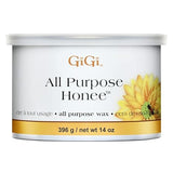 GiGi All Purpose Honee 14 oz wax container with a sunflower design on the label.