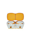 Angled top view of GiGi Double Wax Warmer with its lids open showing its 2 wax can receptacles 