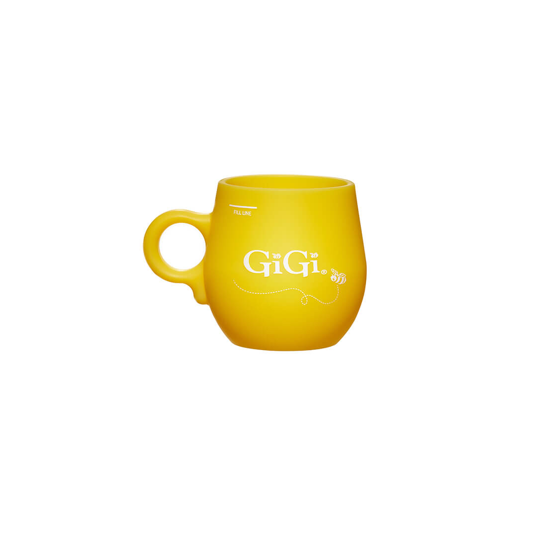 GiGi yellow silicone wax cup for microwaving hard wax beads, designed for at-home waxing use